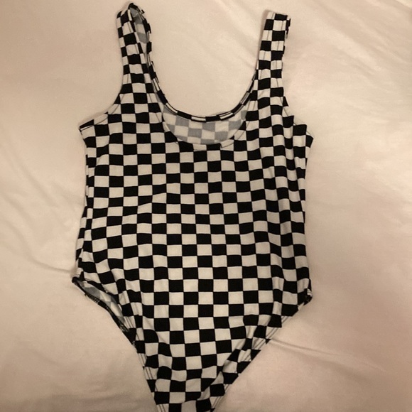 Juniors black & white checkered bodysuit size S - Picture 2 of 3